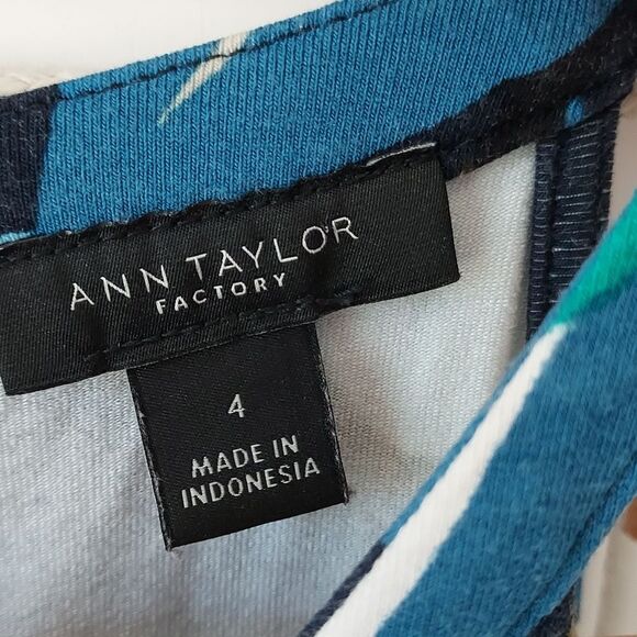 ANN TAYLOR FACTORY Sz 4 Sleeveless Midi Dress Navy Blue and Green‎ Leaf - Picture 3 of 8